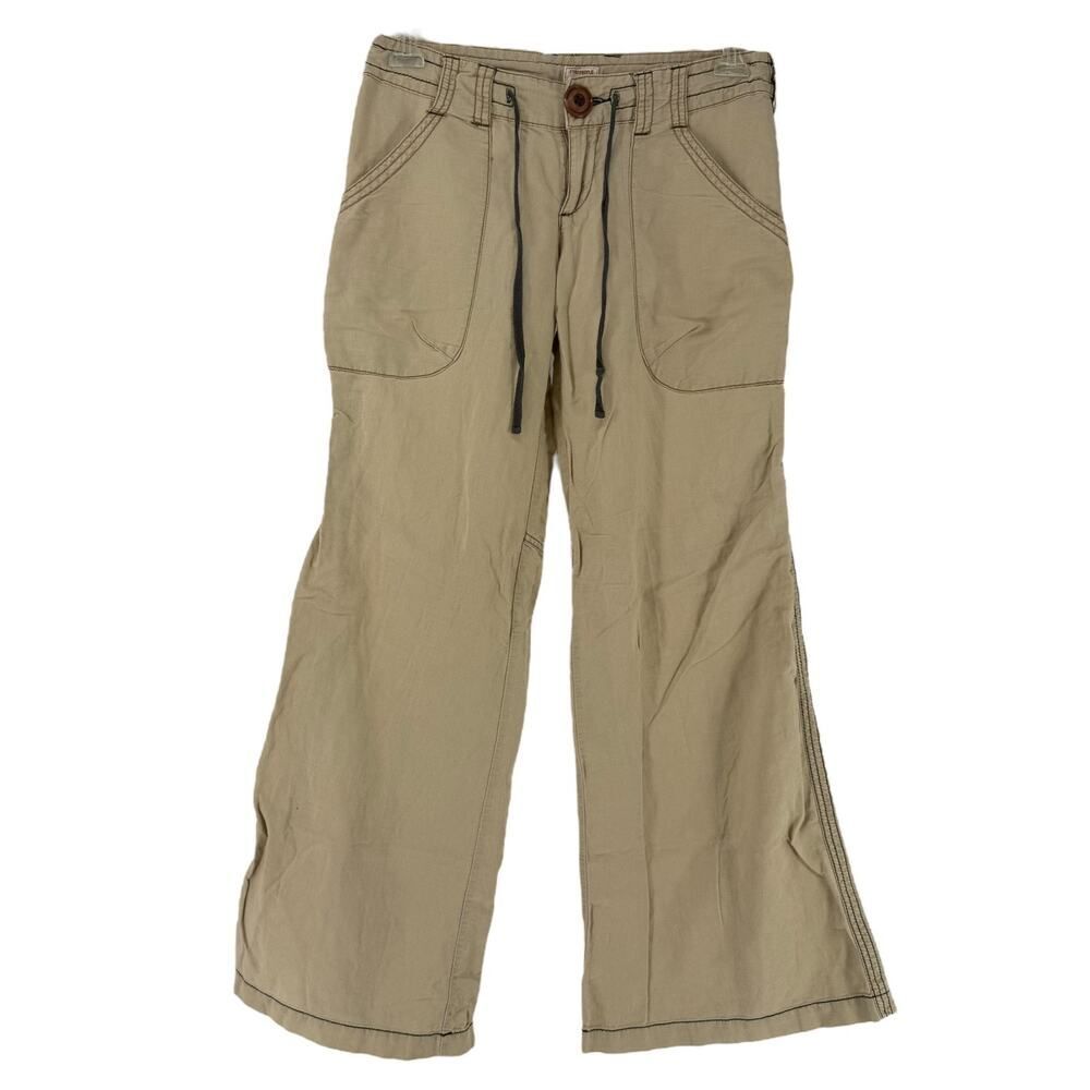 Free People Vintage Cargo Pants Size 4 Khaki Baggy Y2K Linen Blend Relaxed Fit